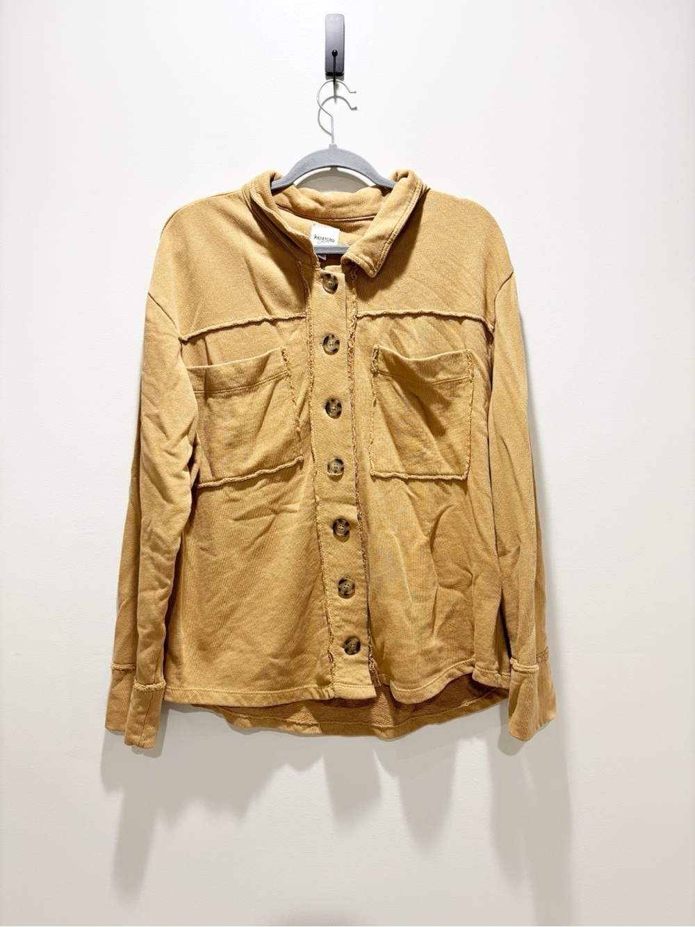 Kensie Golden Yellow  Button-Front Pocket Shacket Shirt 100% Cotton Size Large